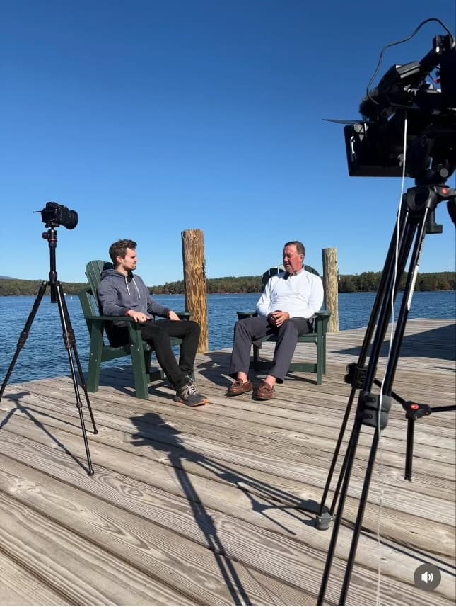 Dockside interview overlooking Lake Winnipesaukee