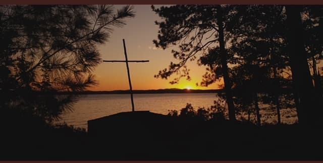 Sunset through the pines on Sandy Island